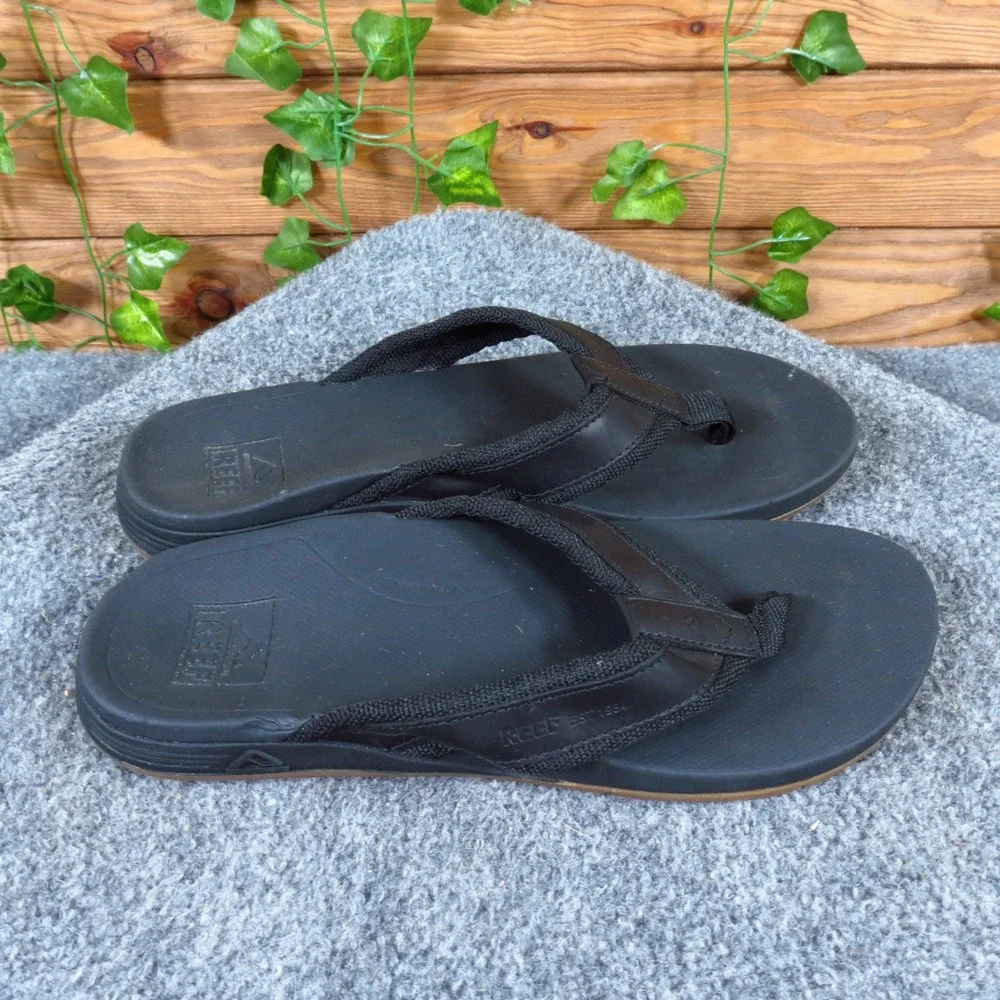 Reef Cushion Phantom 2.0 Mens Flip Flop Sandals Size 7 Beach Pool Black Leather